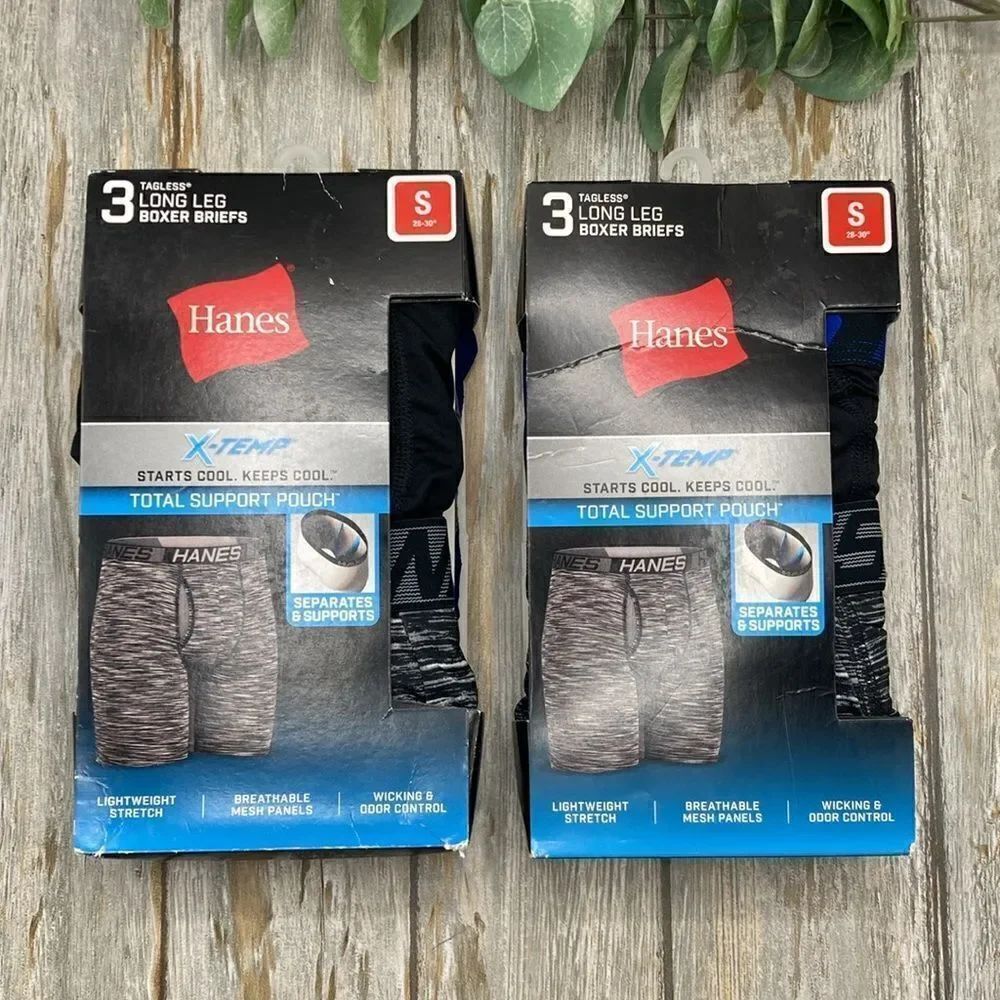 Hanes X-Temp Total Support Pouch Long Leg Boxer Briefs Underwear 2, 3-Packs S